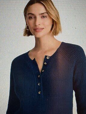 J. Jill Waffle Knit Henley Sweater  M NWOT